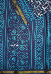 Soft Muslin cotton patola prints with tissue border - Navy